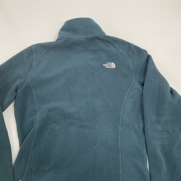 The North Face Fleece Jacket Womens Size M Green Full Zip Pockets Logo Mock Neck - Picture 10 of 15